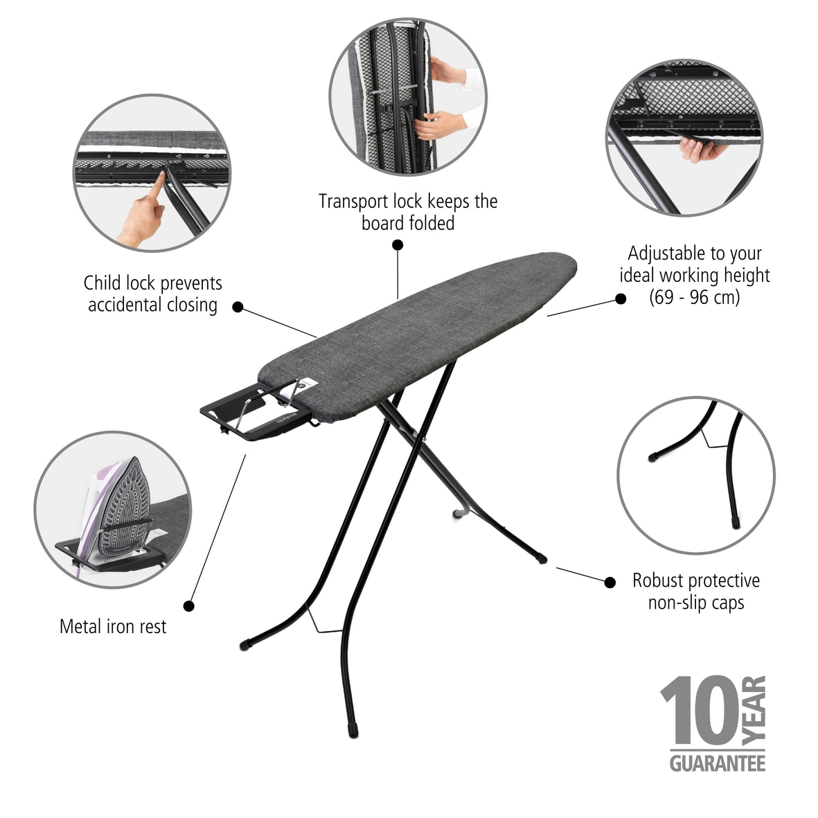 Ironing Board (Size A) SIR (Steam Iron Rest) 110x30cm/22mm - Black Frame