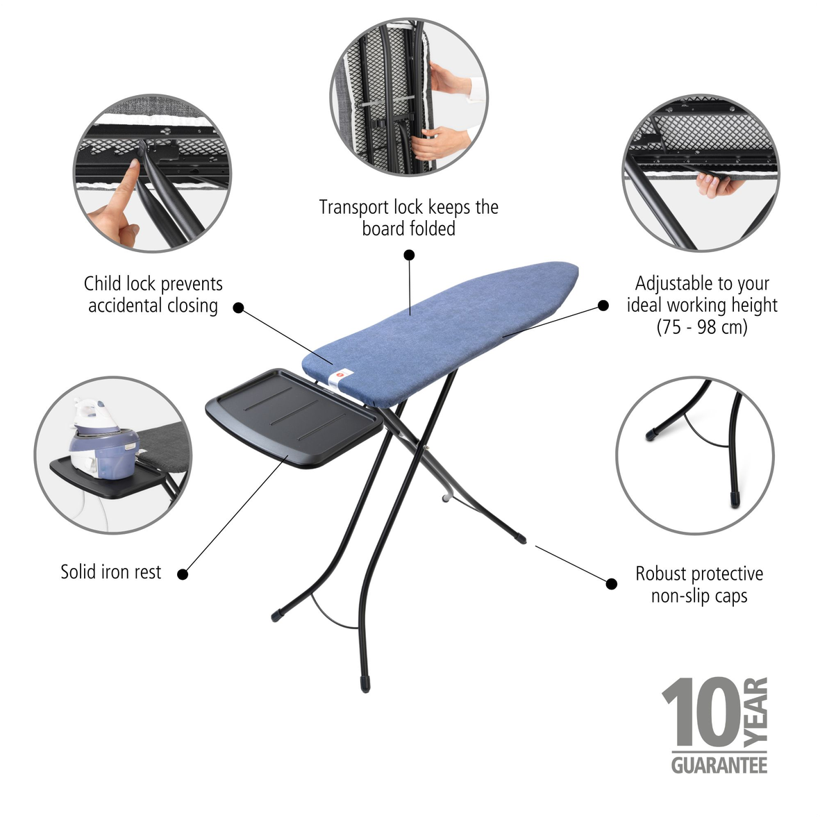 Ironing Board (Size B) Steam Generator (Solid Steam Unit Holder) - 124x38cm/25mm