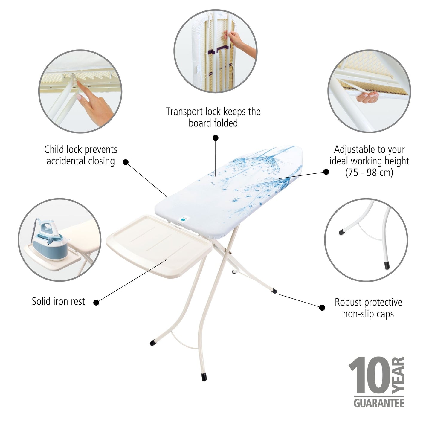Ironing Board (Size C) Solid Steam Unit Holder - 124x45cm/25mm