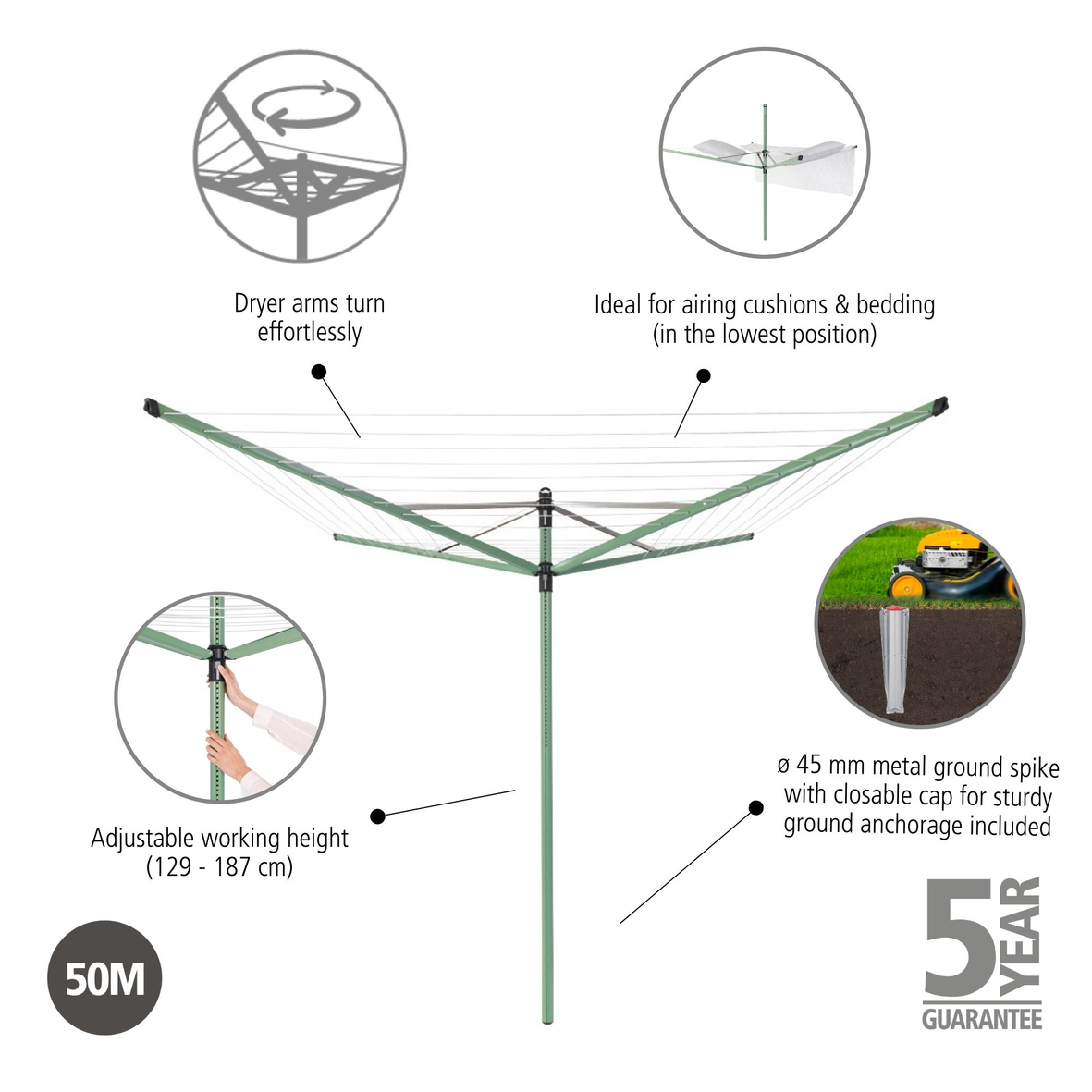 Rotary Lift-O-Matic 4 Arms with Ground Spike Ø 45mm - 50m