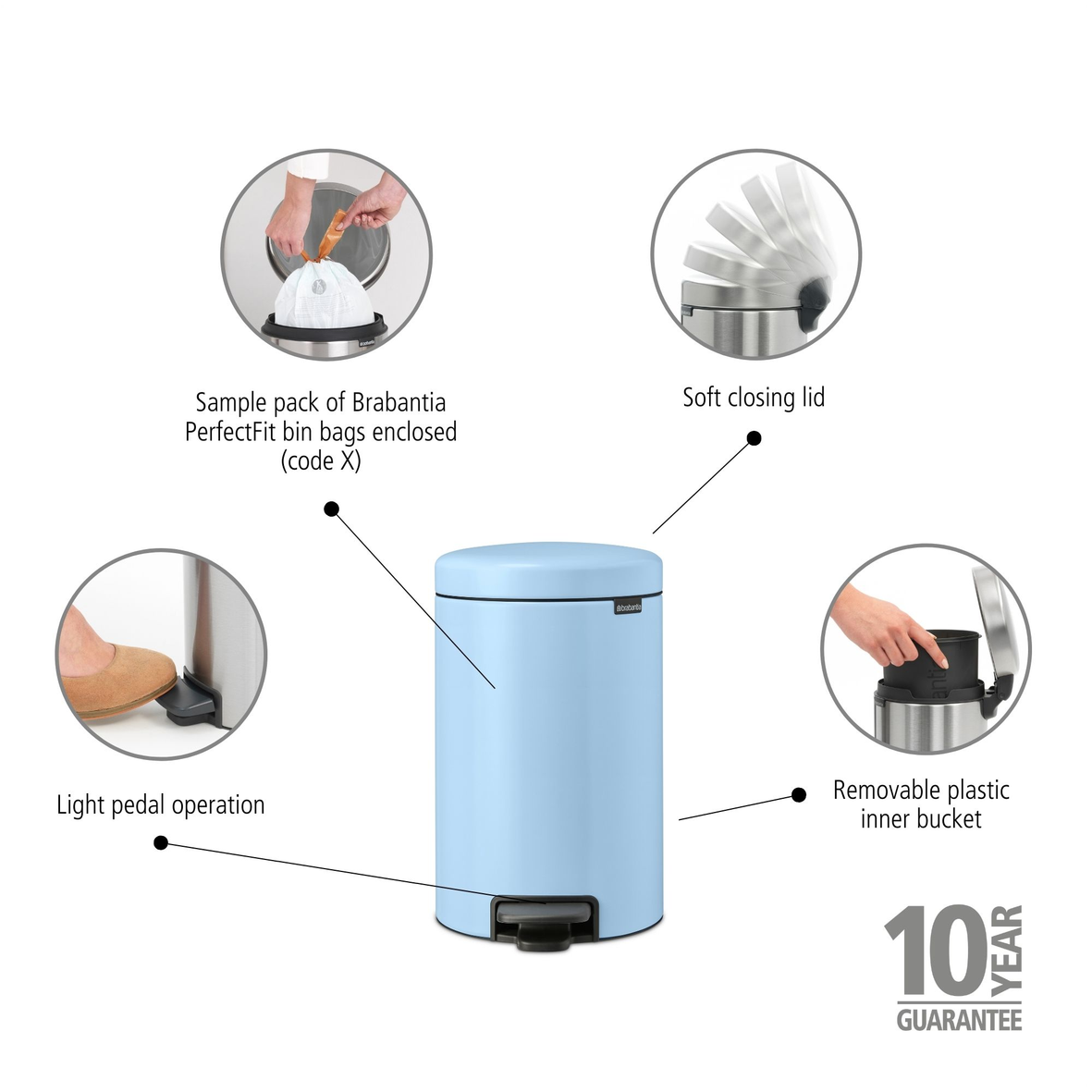 NewIcon Pedal Bin with Plastic Inner Bucket - 12L