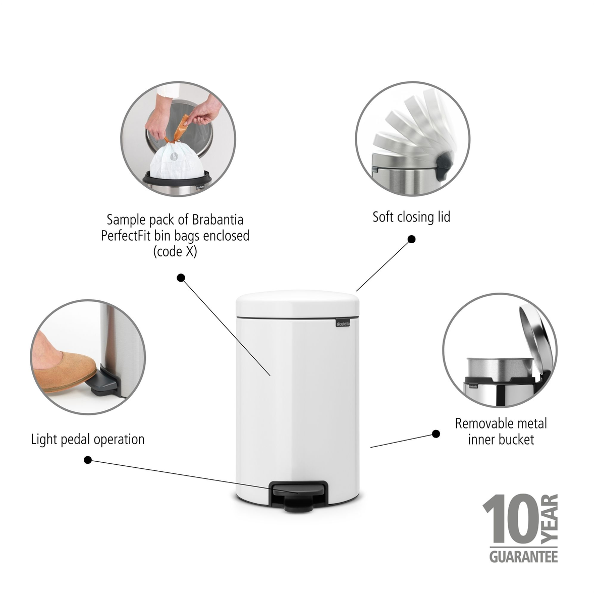 NewIcon Pedal Bin with Metal Inner Bucket - 12L