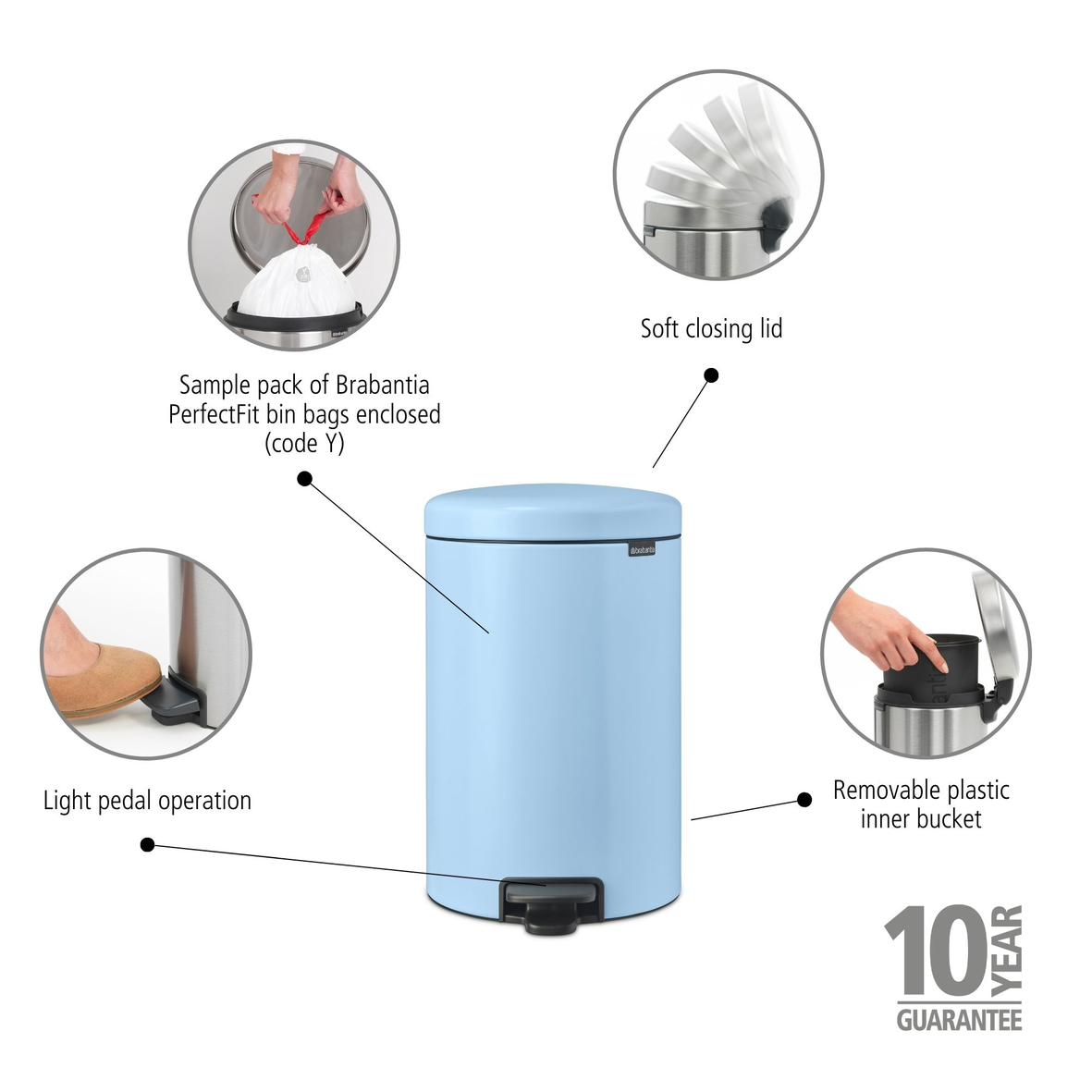 NewIcon Pedal Bin with Plastic Inner Bucket - 20L