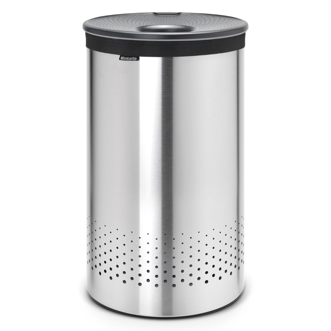 Laundry Bin with Dark Grey Plastic Lid - 60L