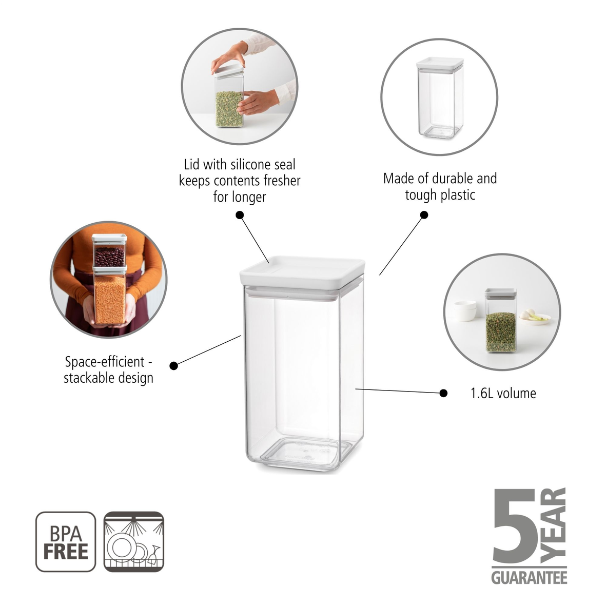 Tasty+ Stackable Square Canister - 1.6L