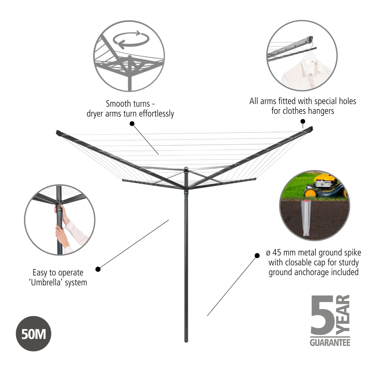 Rotary TopSpinner 4 Arms with Ground Spike Ø 45mm - 50m