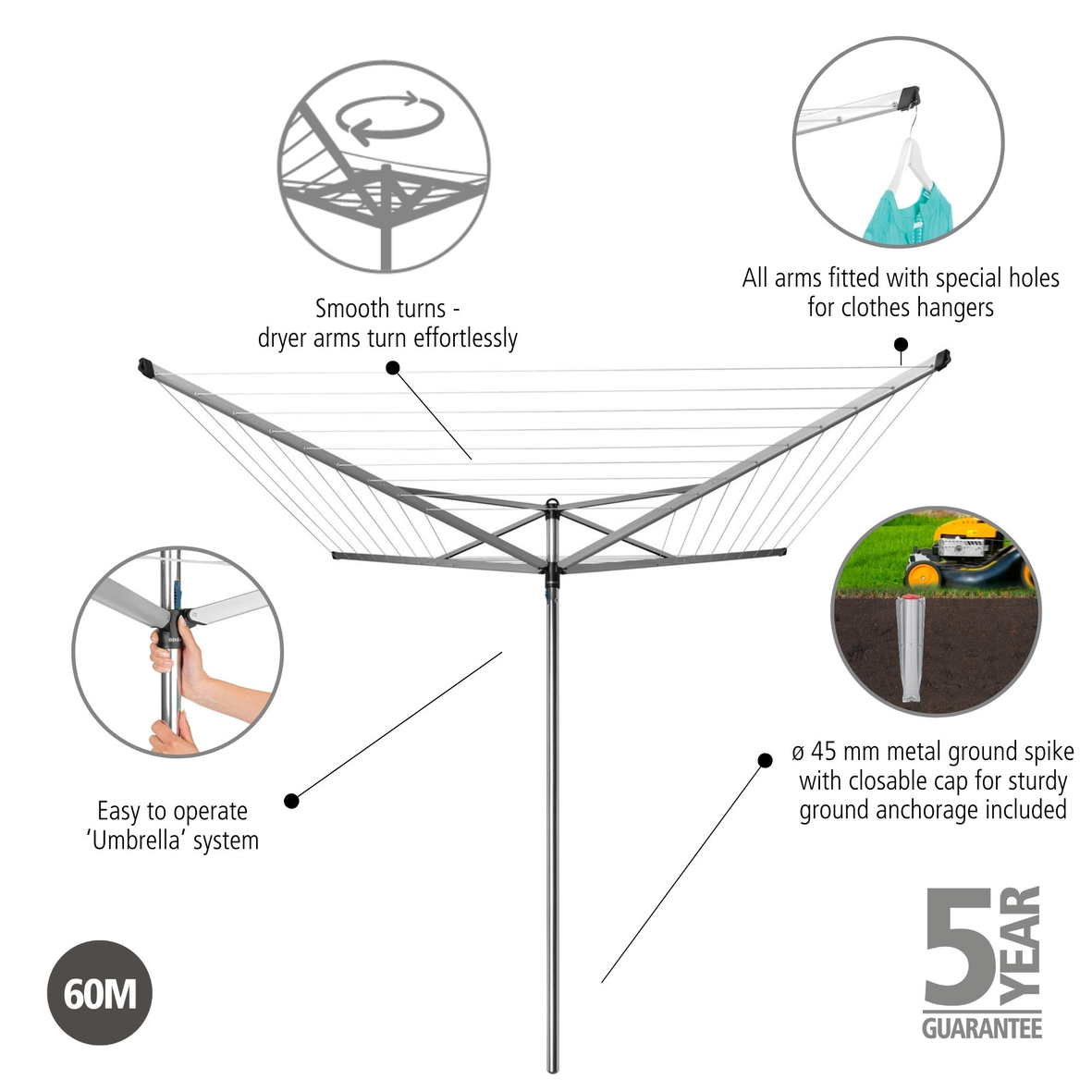 Rotary TopSpinner 4 Arms with Ground Spike Ø 45mm - 60m - Metallic Grey