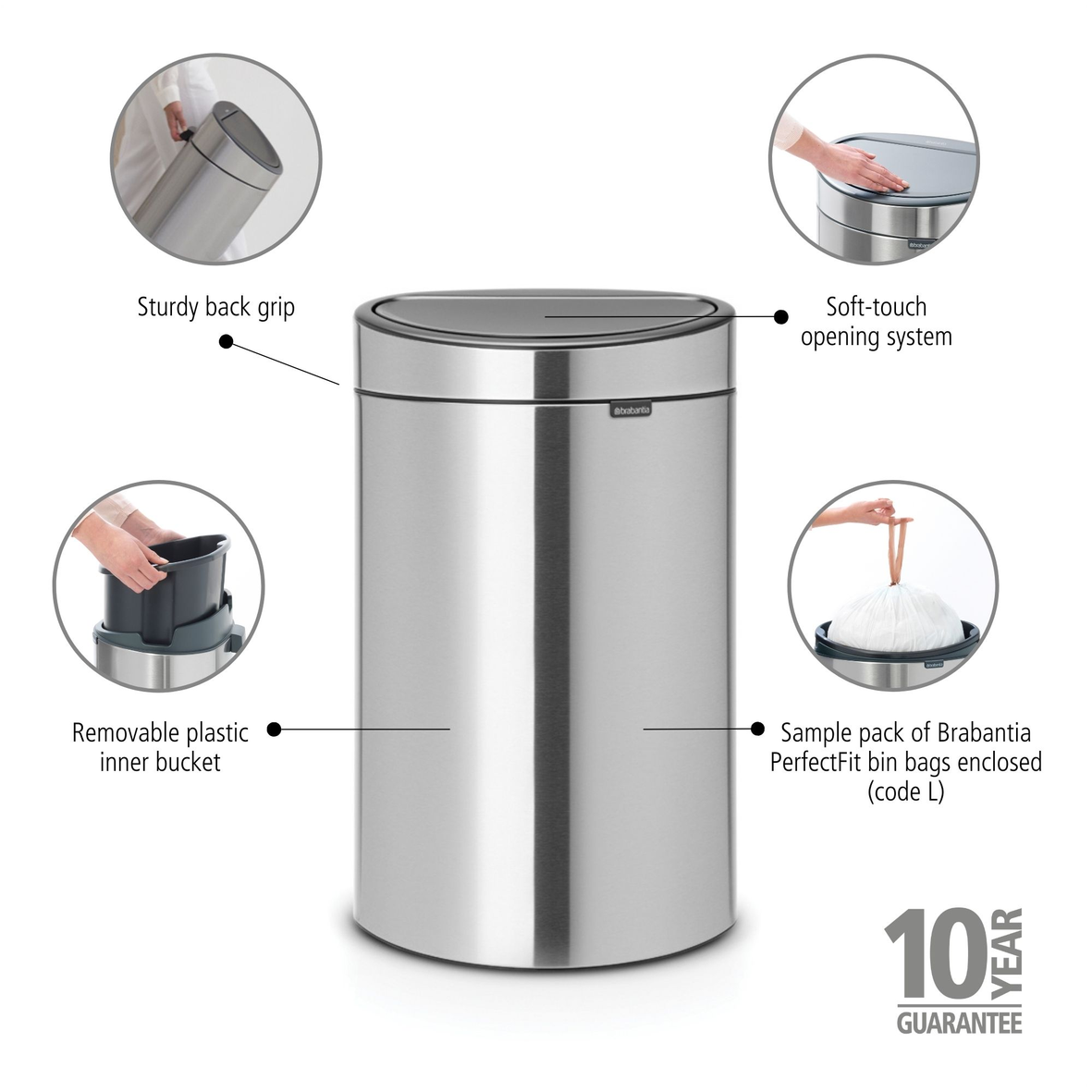Touch Bin with Plastic Bucket - 40L