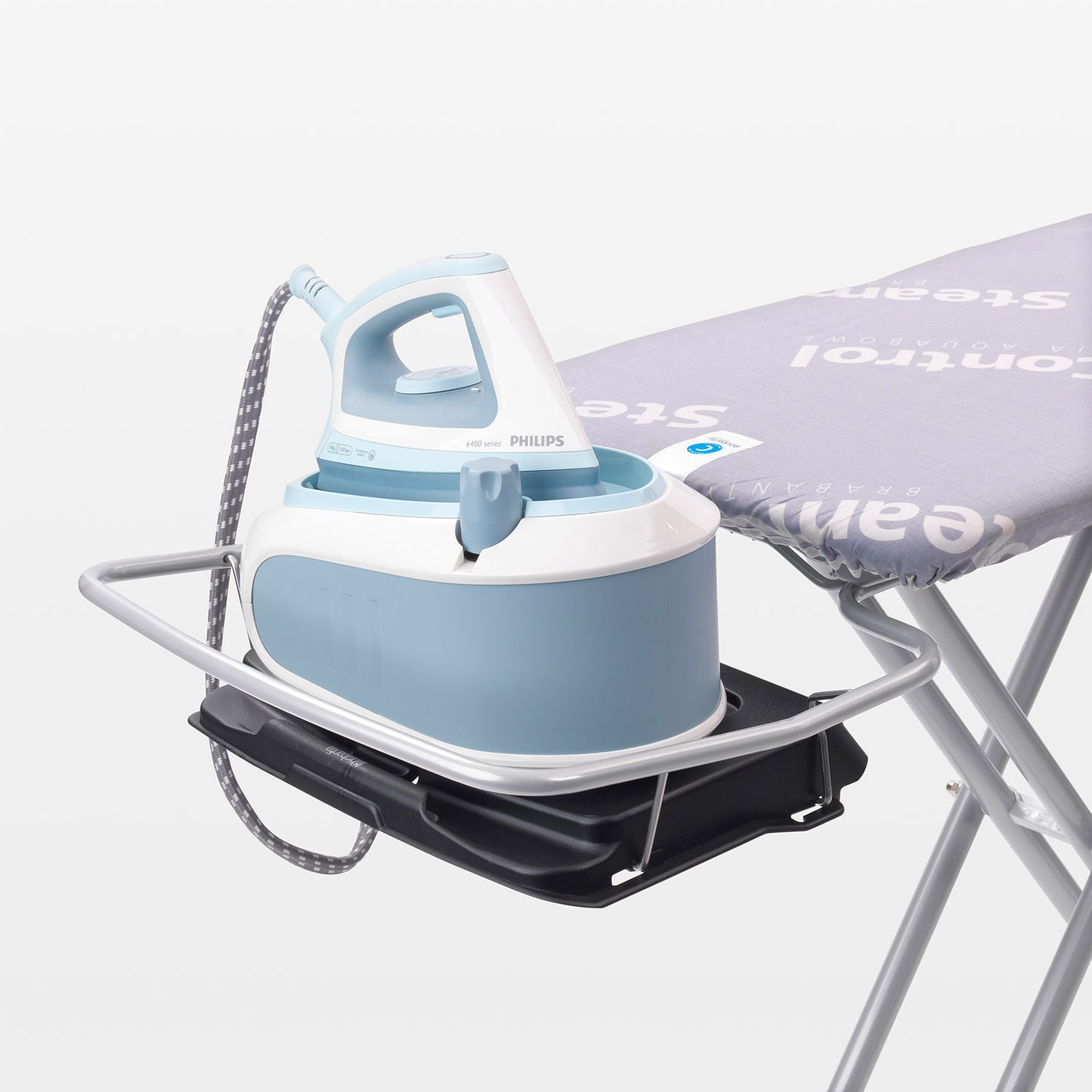 Ironing Board (Size C) Solid Steam Unit Holder - 124x45cm/25mm - Metallic Grey Frame - Aqua Bowl