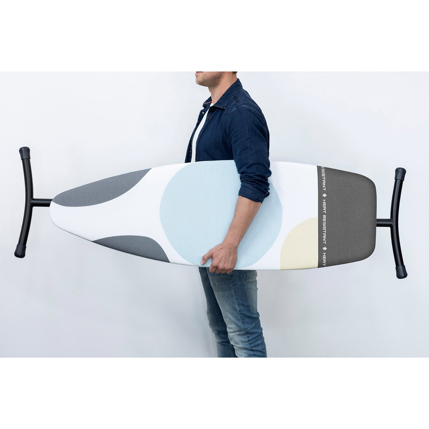 Ironing Board (Size D) HRPZ (Heat Resistant Parking Zone) with PerfectFlow Cover - 135x45cm/35mm - Black Frame - Spring Bubbles