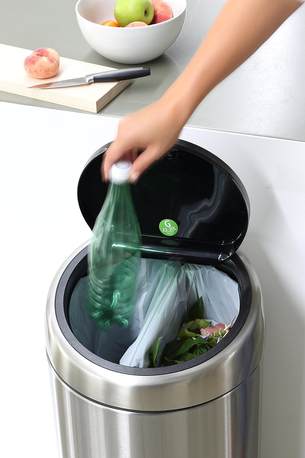 Touch Bin Recycled 2X20 Litre - Matt Steel Fingerprint Proof