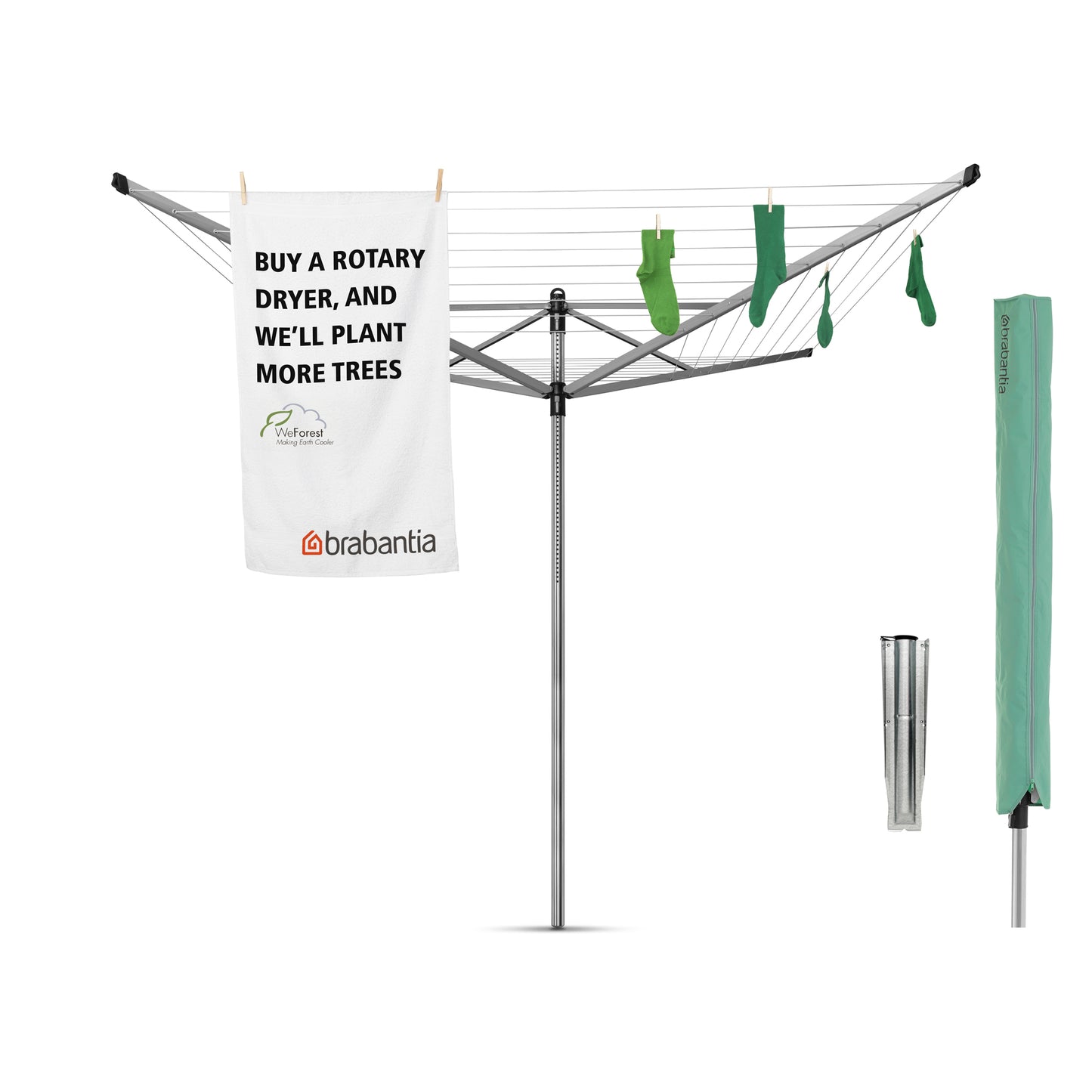 Rotary Lift-O-Matic 4 Arms with Ground Spike (with Cover) Ø 45mm - 60m - Metallic Grey