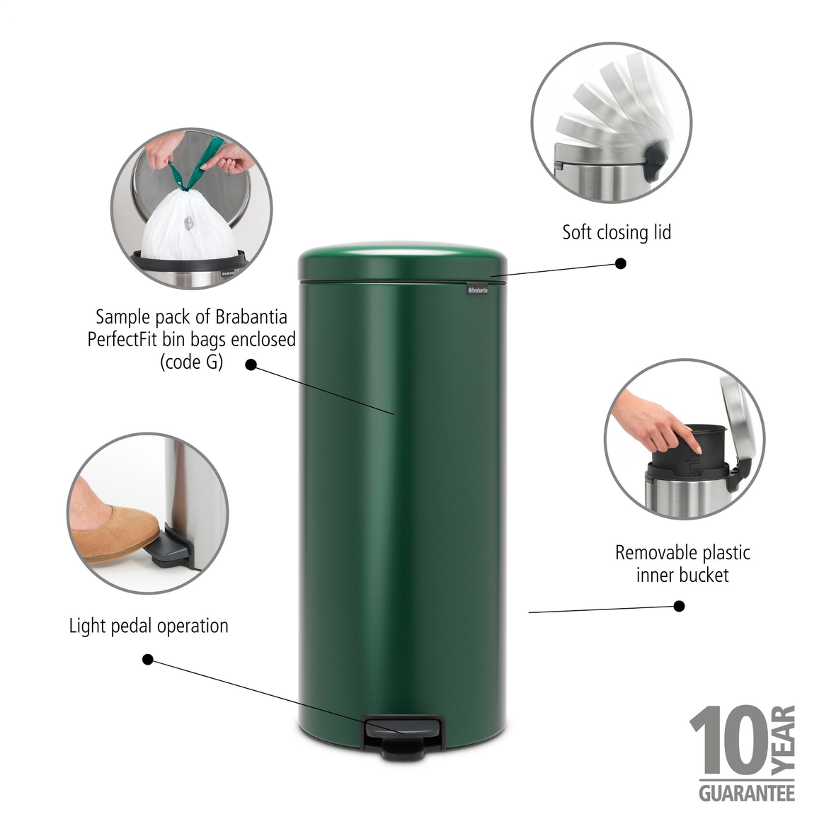NewIcon Pedal Bin with Plastic Inner Bucket - 30L