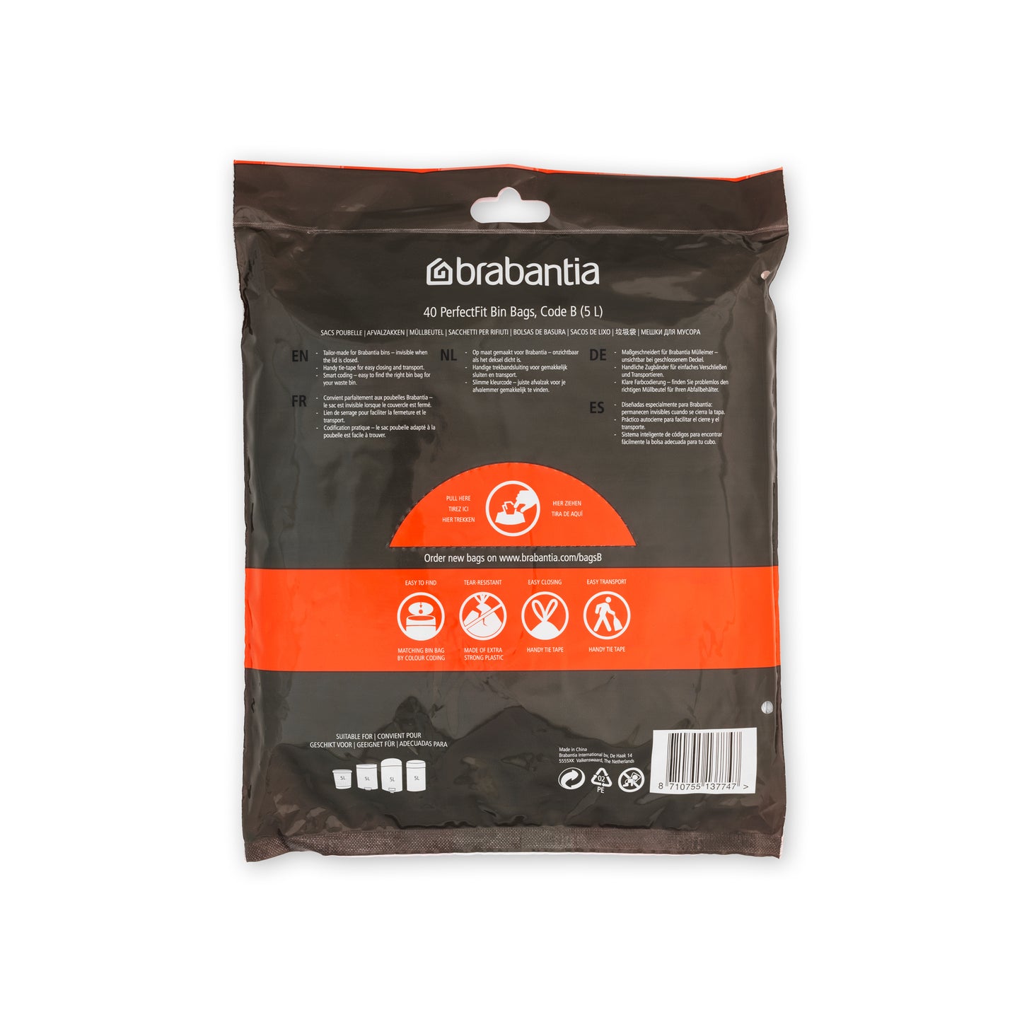 PerfectFit Bags [Code B] Bin Liners - 40 Bags Dispenser Pack - 5L - White