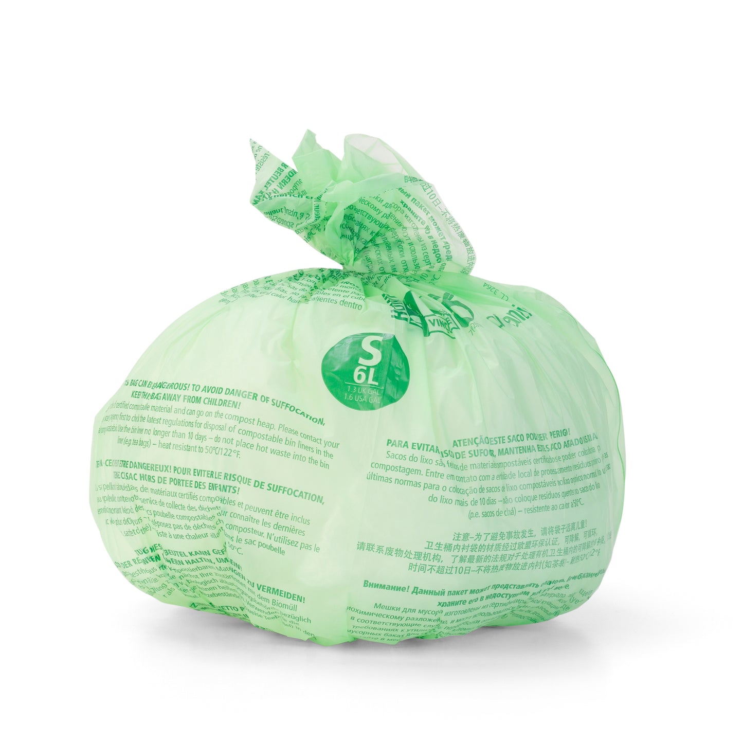 Compostable PerfectFit Bags [Code S] Bin Liners - 10 Bags per Roll - 6L - Green