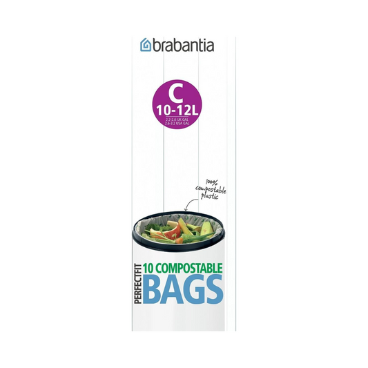 Compostable PerfectFit Bags [Code X] Bin Liners - 10 Bags per Roll - 10-12L - Green