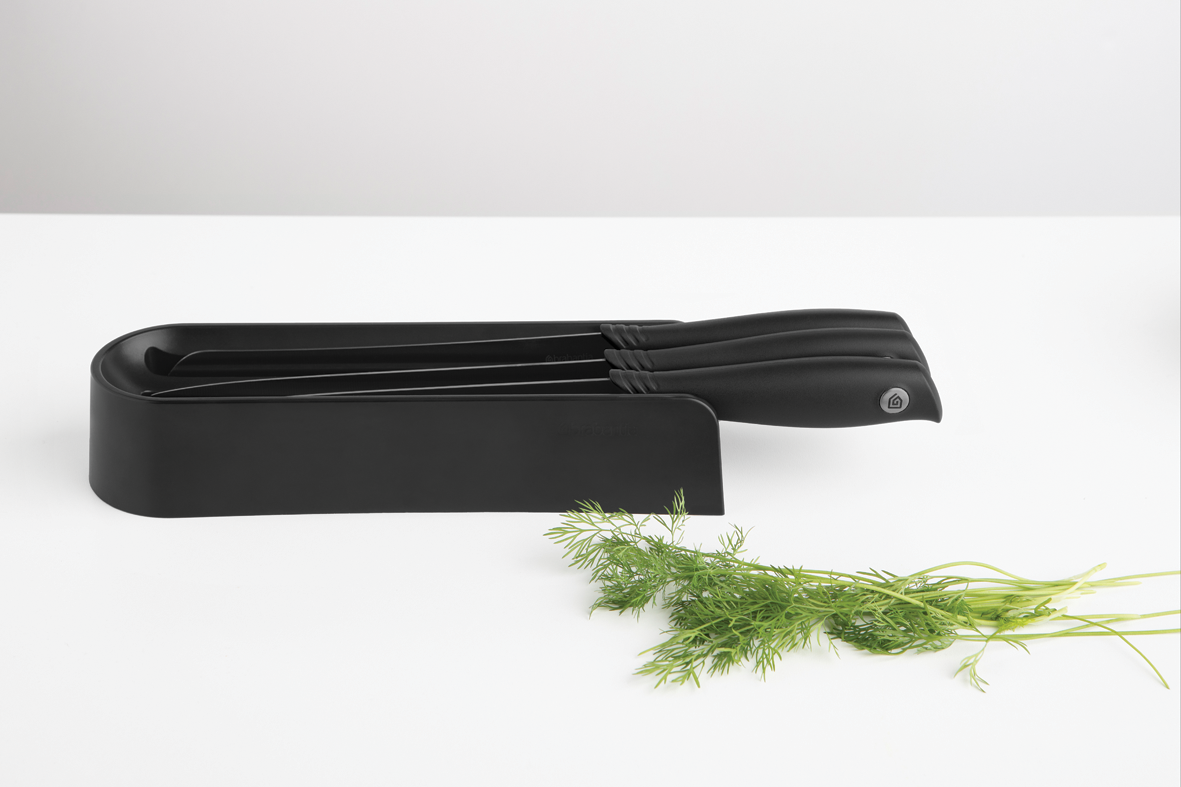 Tasty+ Slice&Dice Drawer Knife Block plus 3 Knives (Chef's, Bread, Carving) - Dark Grey