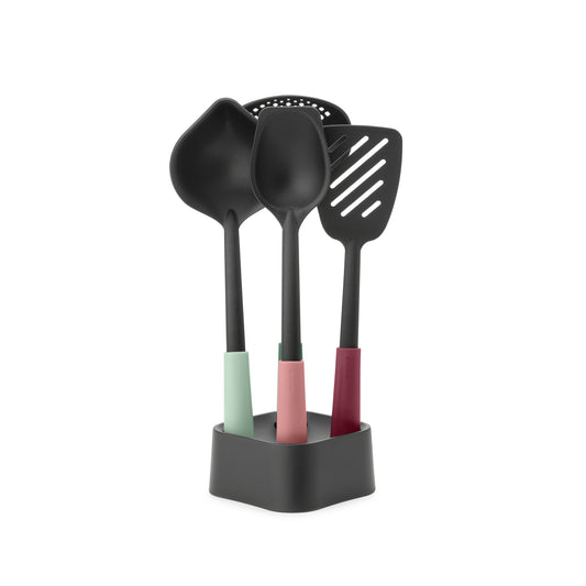 Tasty+ Cook&Serve Kitchen Utensils Set (Stand with Soup Ladle, Serving Spoon, Skimmer, Spatula with Fork)