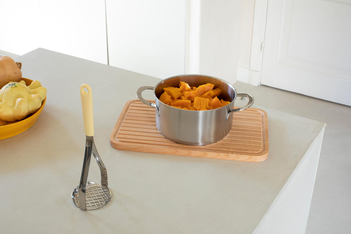 Tasty+ Cook&Serve Potato Masher plus Scoop [Stainless Steel] - Vanilla Yellow