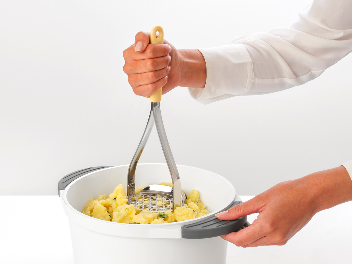 Tasty+ Cook&Serve Potato Masher plus Scoop [Stainless Steel] - Vanilla Yellow