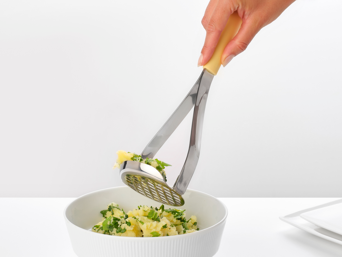 Tasty+ Cook&Serve Potato Masher plus Scoop [Stainless Steel] - Vanilla Yellow